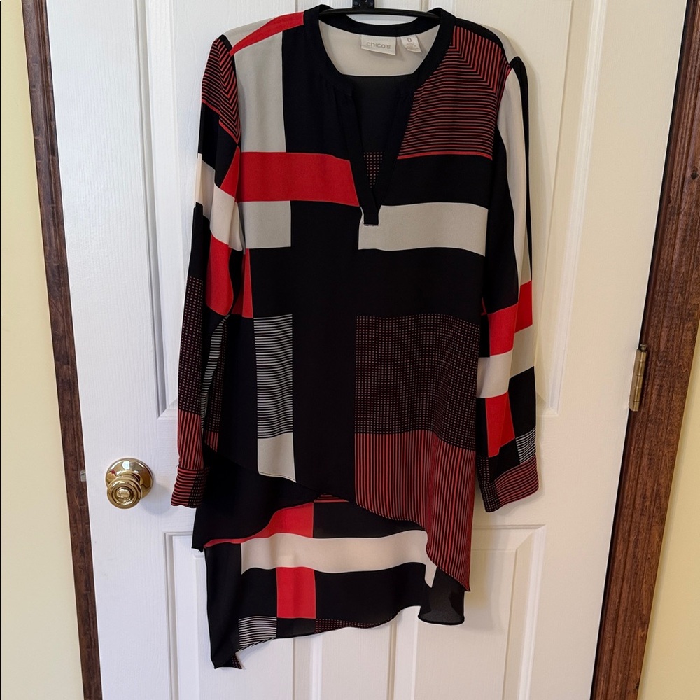 Chico's Black and Red Colorblock Blouse
